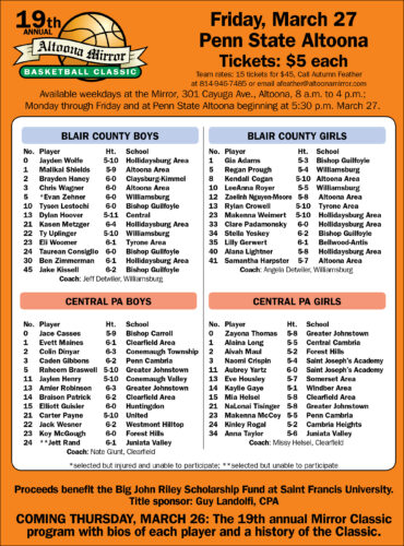 Rosters announced for 2026 Altoona Mirror Basketball Classic